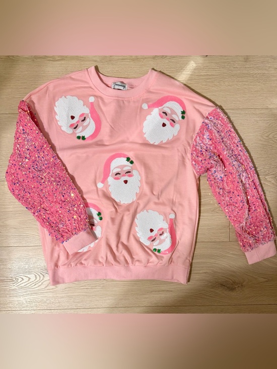 Trend Setter Diva Boutique Tops - Pink Santa Sequin Sleeve Sweatshirt